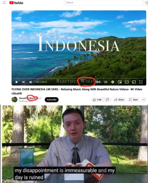 link to the video in the comments | image tagged in my dissapointment is immeasurable and my day is ruined,indonesia,spelling error,youtube,bruh,no | made w/ Imgflip meme maker