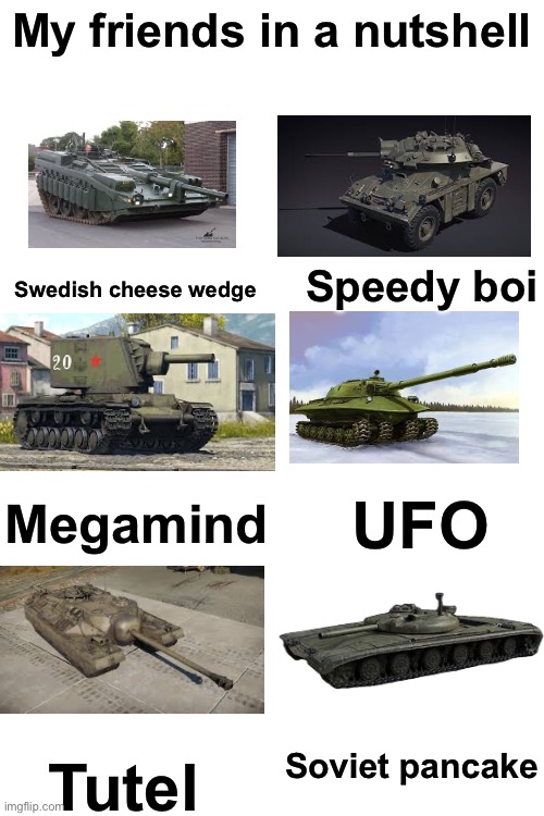 My friends in a nutshell | My friends in a nutshell; Swedish cheese wedge; Speedy boi; Megamind; UFO; Tutel; Soviet pancake | image tagged in msmg,friends | made w/ Imgflip meme maker