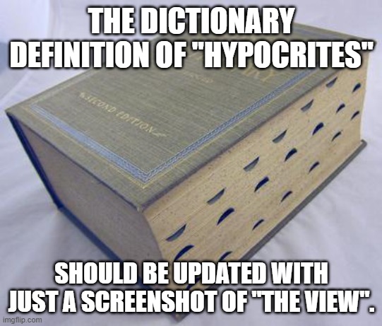 Dictionary | THE DICTIONARY DEFINITION OF "HYPOCRITES" SHOULD BE UPDATED WITH JUST A SCREENSHOT OF "THE VIEW". | image tagged in dictionary | made w/ Imgflip meme maker