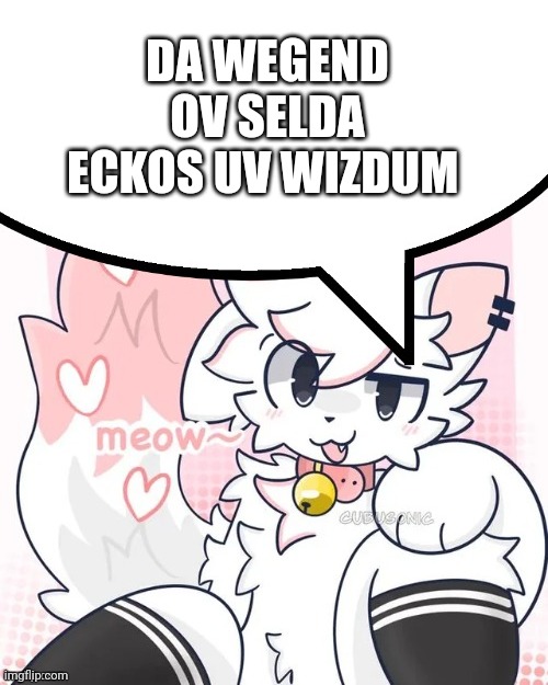 femboy boykisser speech bubble | DA WEGEND OV SELDA ECKOS UV WIZDUM | image tagged in femboy boykisser speech bubble | made w/ Imgflip meme maker