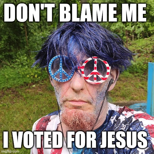 Voted for Jesus | DON'T BLAME ME; I VOTED FOR JESUS | image tagged in wat,meme,american flag | made w/ Imgflip meme maker