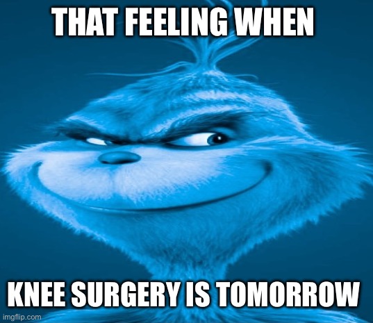 Knee surgery | THAT FEELING WHEN; KNEE SURGERY IS TOMORROW | image tagged in memes,funny,grinch,that feeling when | made w/ Imgflip meme maker