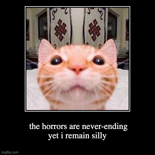 silly | the horrors are never-ending
yet i remain silly | image tagged in funny,demotivationals | made w/ Imgflip demotivational maker