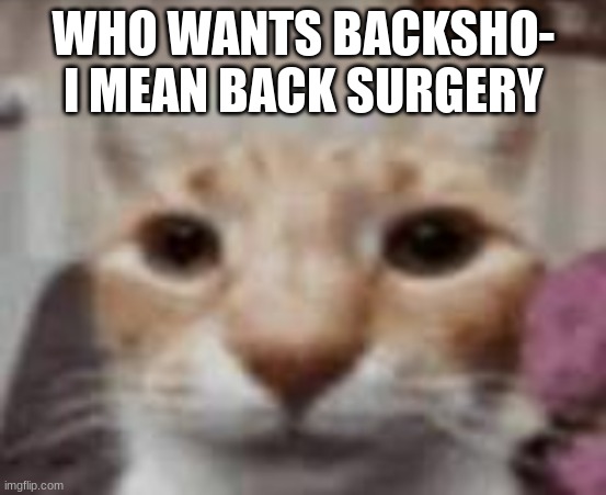 :| | WHO WANTS BACKSHO- I MEAN BACK SURGERY | made w/ Imgflip meme maker