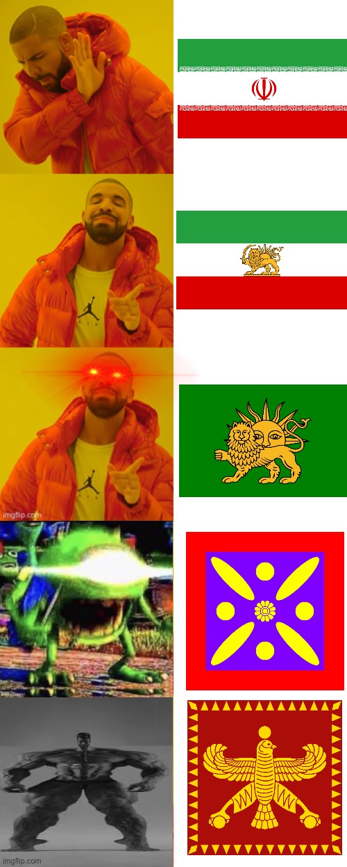 Iranian flags | image tagged in memes,drake hotline bling,history,iran,persian,persia | made w/ Imgflip meme maker