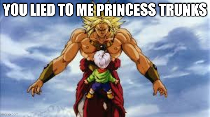 broly stop please! | YOU LIED TO ME PRINCESS TRUNKS | image tagged in broly stares at kid trunks | made w/ Imgflip meme maker