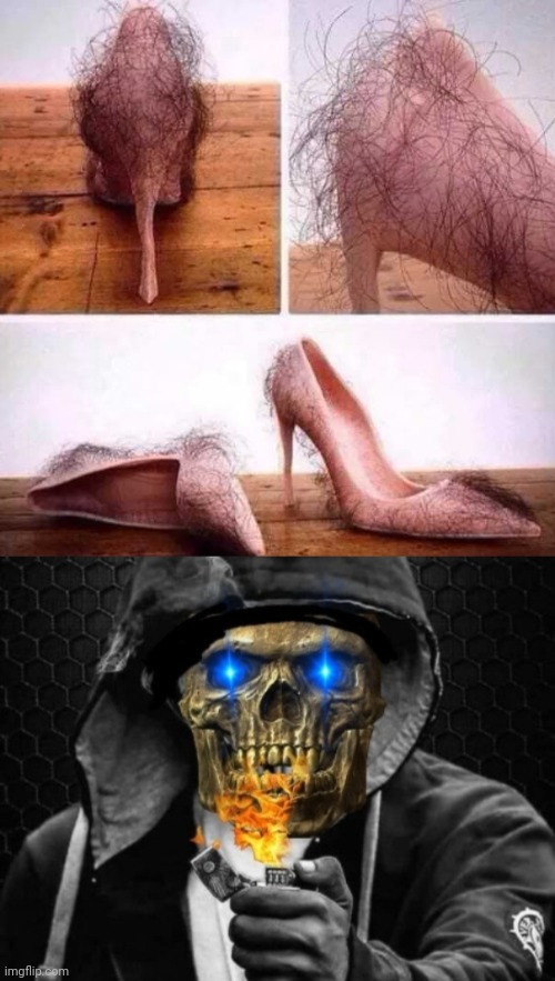 Hairy high heels | image tagged in skully lighter,hairy,high heels,cursed image,memes,heels | made w/ Imgflip meme maker