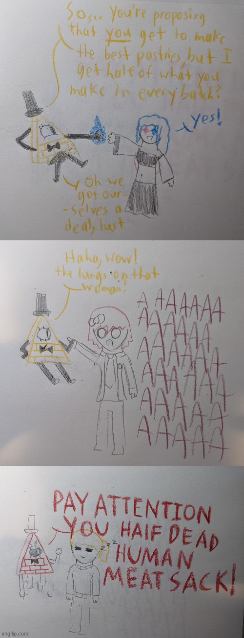 Drew Bill interacting with my OCS (Noncanon obv) | made w/ Imgflip meme maker