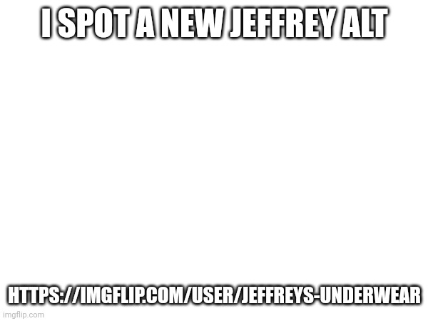 I SPOT A NEW JEFFREY ALT; HTTPS://IMGFLIP.COM/USER/JEFFREYS-UNDERWEAR | image tagged in jeffrey | made w/ Imgflip meme maker