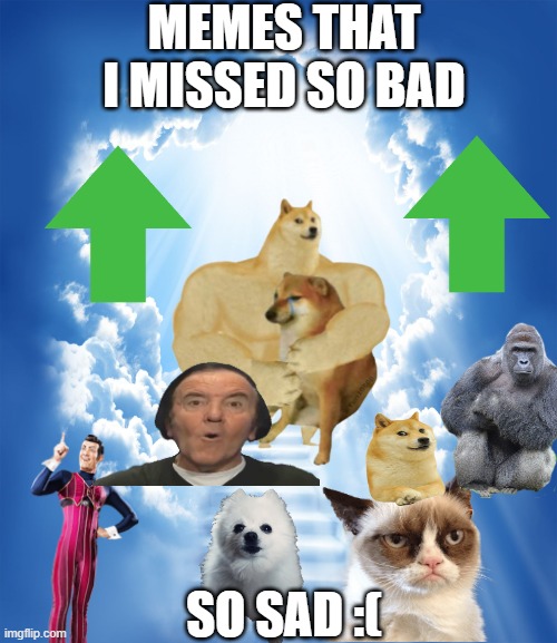 Heaven | MEMES THAT I MISSED SO BAD; SO SAD :( | image tagged in heaven | made w/ Imgflip meme maker