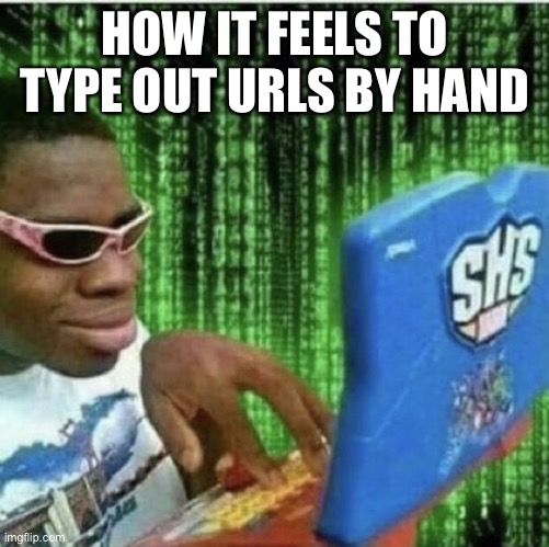 Ryan Beckford | HOW IT FEELS TO TYPE OUT URLS BY HAND | image tagged in ryan beckford | made w/ Imgflip meme maker