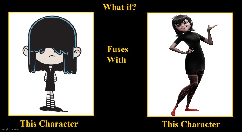 Lucy Loud Fuses With Mavis Dracula | image tagged in what if fuses,lucy loud,mavis dracula,hotel transylvania,loud house,goth girl | made w/ Imgflip meme maker