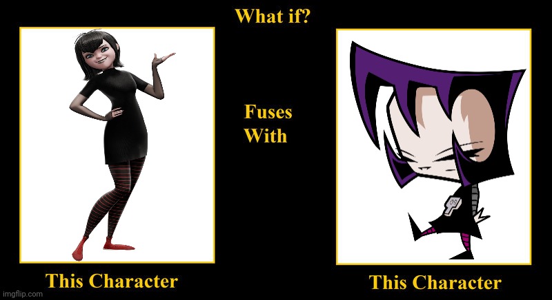 Mavis Dracula Fuses With Gaz Membrane | image tagged in what if fuses,hotel transylvania,mavis dracula,gaz membrane,invader zim,goth girl | made w/ Imgflip meme maker