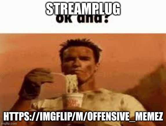 ok and? | STREAMPLUG; HTTPS://IMGFLIP/M/OFFENSIVE_MEMEZ | image tagged in ok and | made w/ Imgflip meme maker