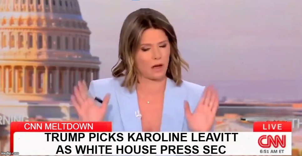 A First Rate P ress Secretary! | TRUMP PICKS KAROLINE LEAVITT
AS WHITE HOUSE PRESS SEC; CNN MELTDOWN | image tagged in cnn,fake news,press secretary,trump,white house | made w/ Imgflip meme maker