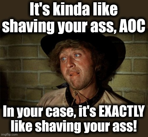 Gene Wilder | It's kinda like shaving your ass, AOC In your case, it's EXACTLY
like shaving your ass! | image tagged in gene wilder | made w/ Imgflip meme maker