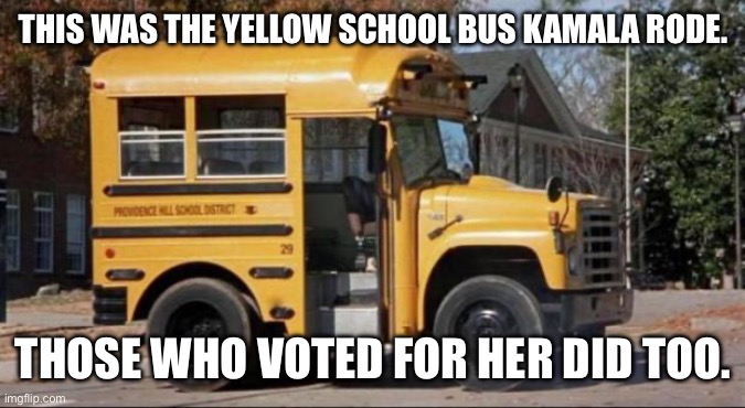 short bus | THIS WAS THE YELLOW SCHOOL BUS KAMALA RODE. THOSE WHO VOTED FOR HER DID TOO. | image tagged in short bus | made w/ Imgflip meme maker