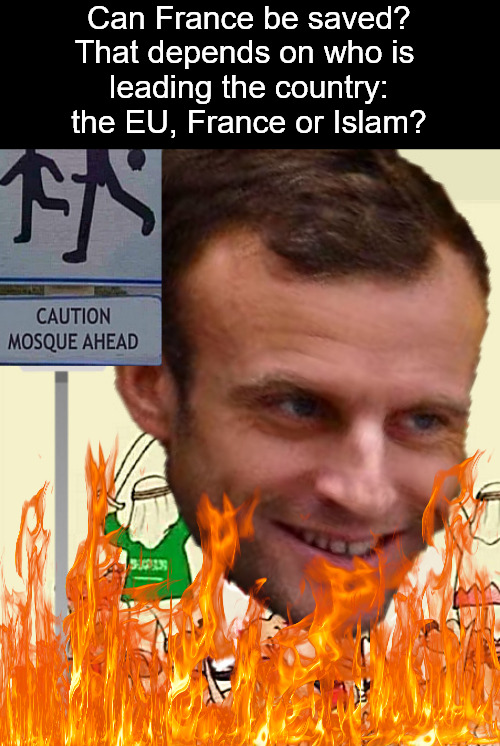 Who's leading? The EU, France, or Islam? | Can France be saved?
That depends on who is 
leading the country:
the EU, France or Islam? | image tagged in memes,politics,france,eu,europe,migrant | made w/ Imgflip meme maker