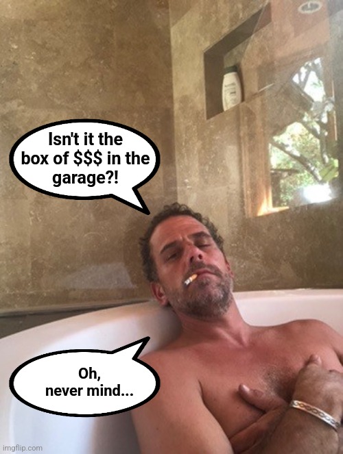 Hunter Biden | Isn't it the
box of $$$ in the
garage?! Oh,
never mind... | image tagged in hunter biden | made w/ Imgflip meme maker