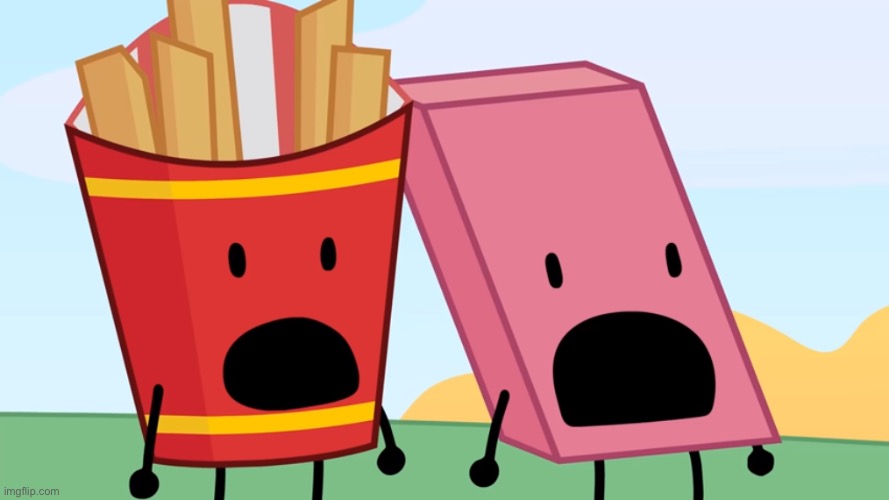 Bfdi fries and eraser shocked | image tagged in bfdi fries and eraser shocked | made w/ Imgflip meme maker