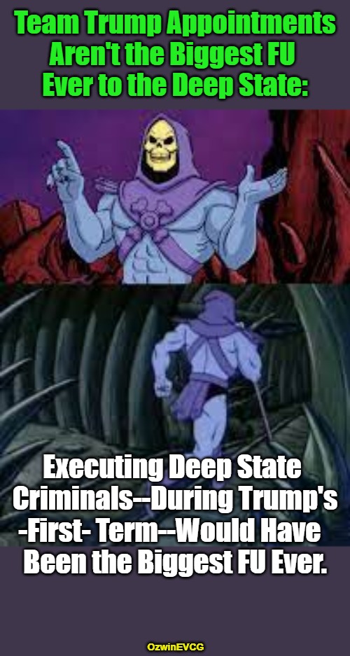 DC Limbo Goes Lower | Team Trump Appointments 

Aren't the Biggest FU 

Ever to the Deep State:; Executing Deep State 

 Criminals--During Trump's 

-First- Term--Would Have  

Been the Biggest FU Ever. OzwinEVCG | image tagged in skeletor until next time,copium,donald trump,hopium,moving goalposts,real talk | made w/ Imgflip meme maker