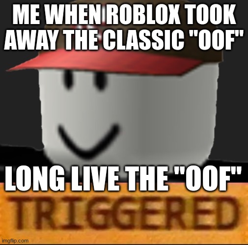 Roblox Triggered | ME WHEN ROBLOX TOOK AWAY THE CLASSIC "OOF"; LONG LIVE THE "OOF" | image tagged in roblox triggered | made w/ Imgflip meme maker