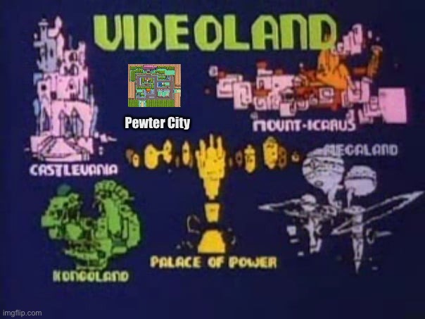 Videoland 2.0 | Pewter City | image tagged in nintendo,castlevania,donkey kong,megaman,pokemon,80s | made w/ Imgflip meme maker