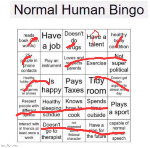 Normal human bingo | image tagged in normal human bingo | made w/ Imgflip meme maker