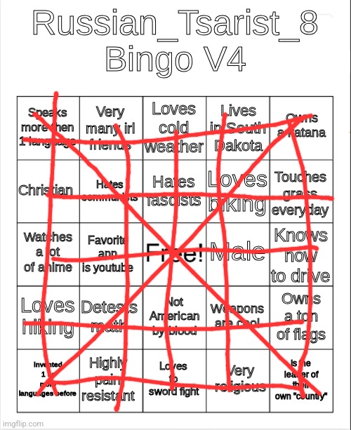 Tsarist doing his own bingo be like: | image tagged in russian_tsarist_8 bingo v4 | made w/ Imgflip meme maker