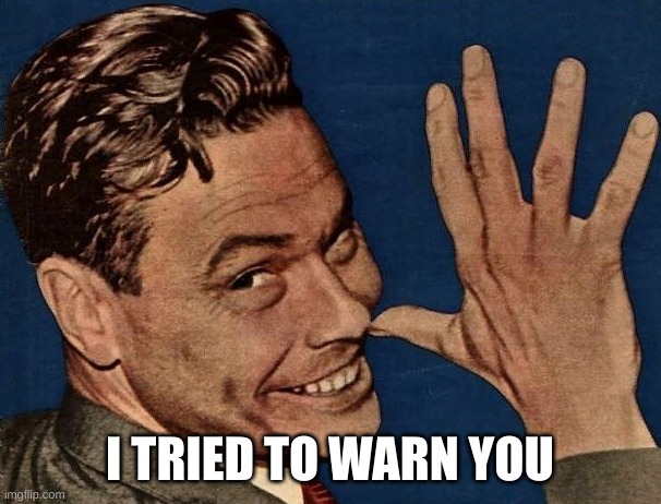 I tried to warn you!!!! | I TRIED TO WARN YOU | image tagged in i tried to warn you | made w/ Imgflip meme maker