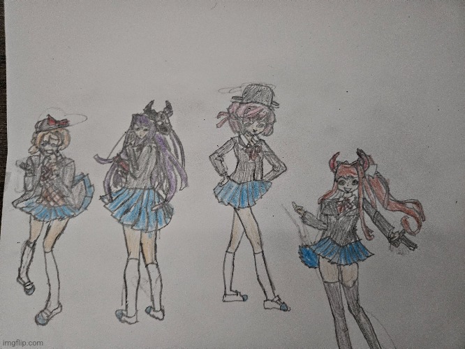 Drew my friends and I as the Dokis | image tagged in ddlc,doki doki literature club,drawing | made w/ Imgflip meme maker