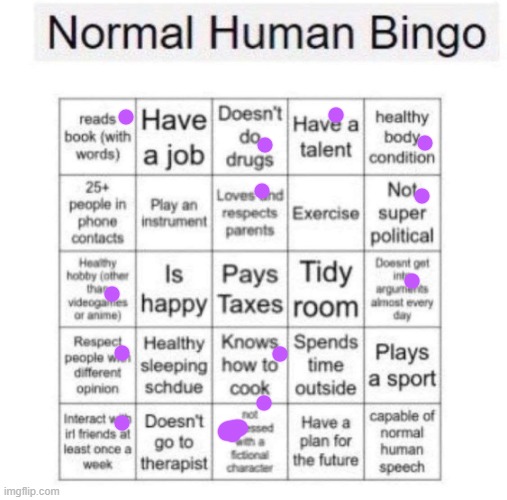 Normal human bingo | image tagged in normal human bingo | made w/ Imgflip meme maker