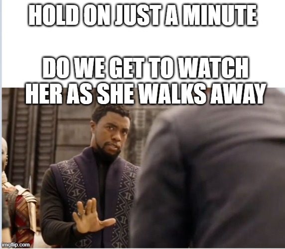 HOLD ON JUST A MINUTE DO WE GET TO WATCH HER AS SHE WALKS AWAY | image tagged in we don't do that here | made w/ Imgflip meme maker