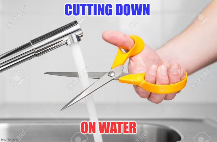 Cutting down on water | CUTTING DOWN; ON WATER | image tagged in cutting water with scissors,funny memes | made w/ Imgflip meme maker