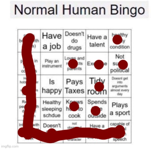 Normal human bingo | image tagged in normal human bingo | made w/ Imgflip meme maker