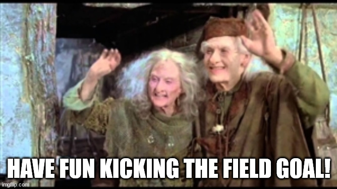 Have fun storming the castle! | HAVE FUN KICKING THE FIELD GOAL! | image tagged in have fun storming the castle | made w/ Imgflip meme maker