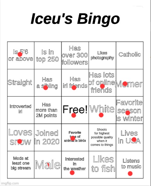 Iceu's Bingo | image tagged in iceu's bingo | made w/ Imgflip meme maker