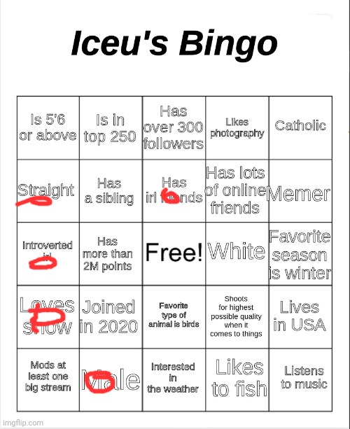 Iceu's Bingo | image tagged in iceu's bingo | made w/ Imgflip meme maker