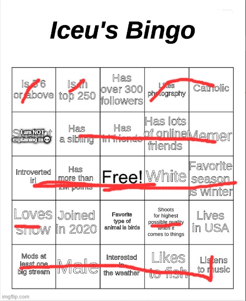 Iceu's Bingo | I am NOT explaining rn💀 | image tagged in iceu's bingo | made w/ Imgflip meme maker