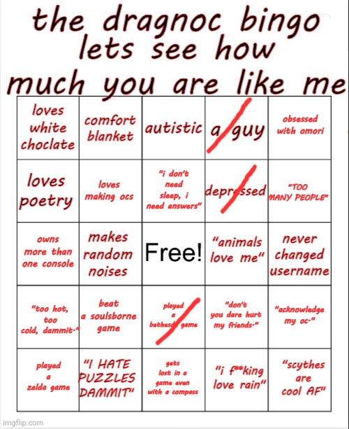 not like you at all | image tagged in dragnoc bingo | made w/ Imgflip meme maker