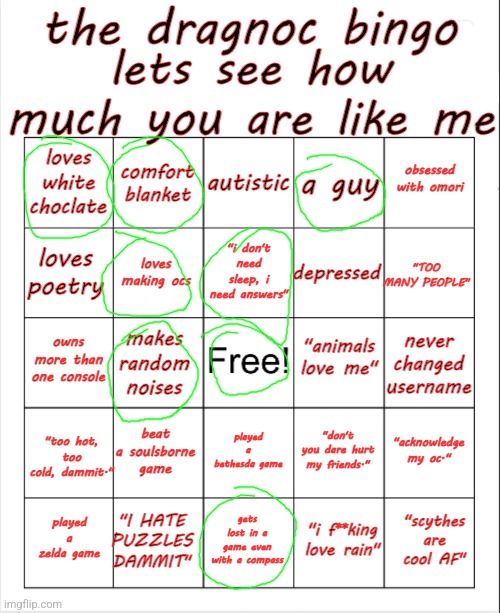 thanks dragnoc | image tagged in dragnoc bingo | made w/ Imgflip meme maker