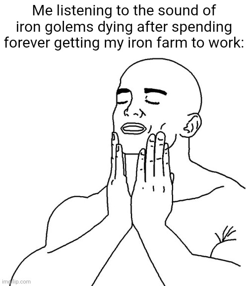 The sound is music to my ears | Me listening to the sound of iron golems dying after spending forever getting my iron farm to work: | image tagged in satisfaction | made w/ Imgflip meme maker