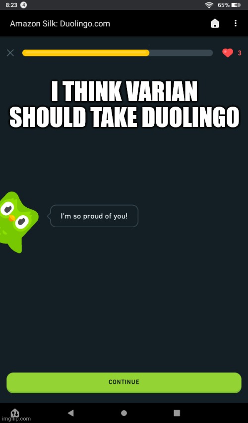 Well at least Duo would tell Varian he's proud... | I THINK VARIAN SHOULD TAKE DUOLINGO | made w/ Imgflip meme maker