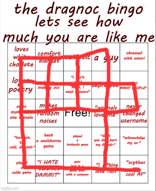 Damn five bingos | image tagged in dragnoc bingo | made w/ Imgflip meme maker