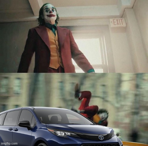 Joaquin Phoenix Joker Toyota Sienna | image tagged in joaquin phoenix joker car,minivan,joker,dadvan,van,accident | made w/ Imgflip meme maker