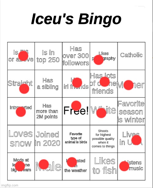 Iceu's Bingo | image tagged in iceu's bingo | made w/ Imgflip meme maker