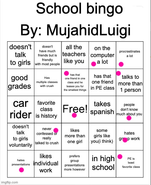 My School Bingo | image tagged in school bingo | made w/ Imgflip meme maker