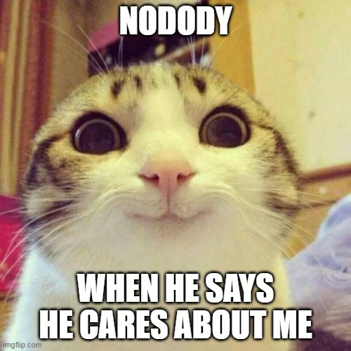 Smiling Cat | NODODY; WHEN HE SAYS HE CARES ABOUT ME | image tagged in memes,smiling cat | made w/ Imgflip meme maker