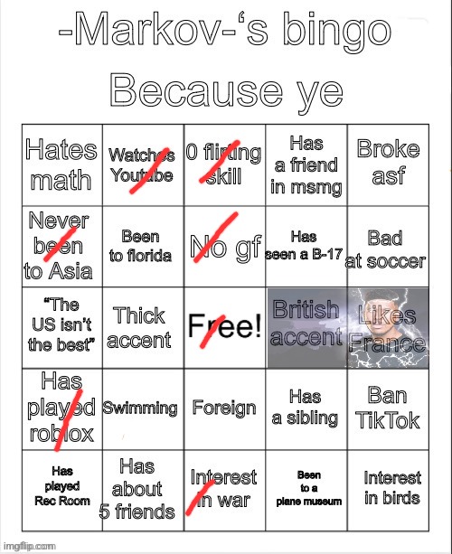 Markov’s bingo | image tagged in markov s bingo | made w/ Imgflip meme maker