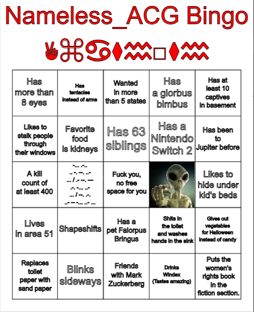 Mentally unstable bingo Blank Meme Template